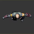 Bald Humanoid Creature In Green Armor With Yellow Shoulders Red Gloves And Gray Robe