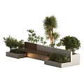 Modern Park Landscape Design With Stone Planters Palm Trees Bushes And Wooden Bench