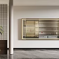 Contemporary Wine Cabinet With Glass Doors LED Lighting And Storage Shelves