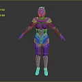 Futuristic Female Game Movie Character In Blue Metallic Armor With Sci Fi Design