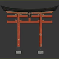 Traditional Japanese Torii Gate With Red Pillars Black Top And White Bases