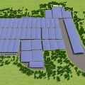 Aerial Planning of Neatly Arranged Blue Roofed Buildings With Green Spaces And Roadways