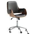Black And Brown Leather Desk Chairs With Wooden Armrests Metal Bases And Wheels
