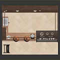 Wooden Coffee Bar Interior With Menu Board Pendant Lights And Display Shelves