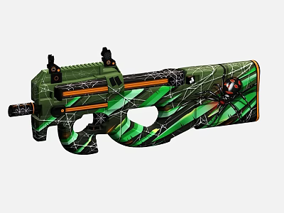 Green And Black Camouflage Rifle With Orange Accents And Spider Web Design 3d model