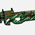 Green And Black Camouflage Rifle With Orange Accents And Spider Web Design