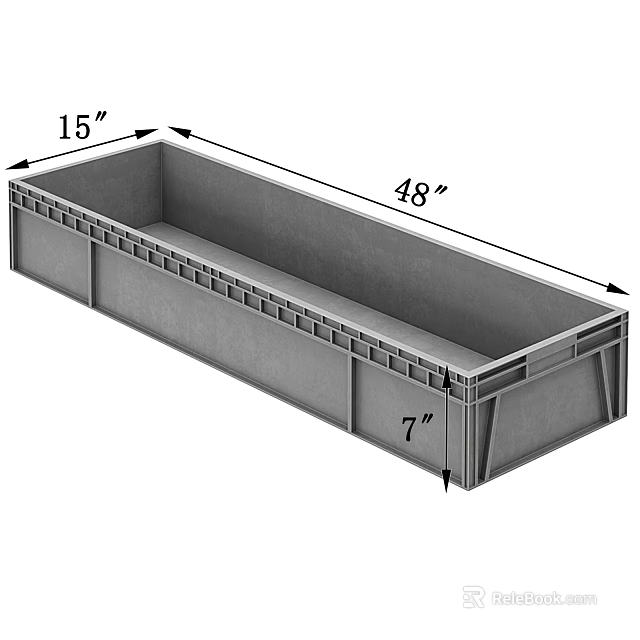Gray Plastic Storage Container With 15 Inches 48 Inches 7 Inches Dimensions 3d model 