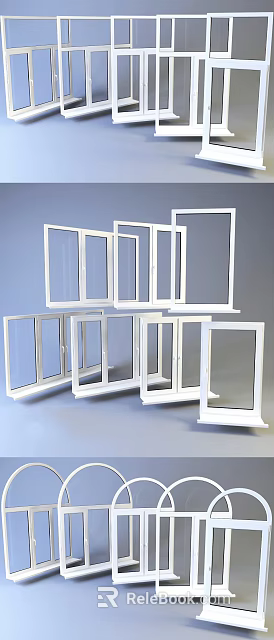 White Casement Windows With Various Designs And Open Positions For Home Use 3d model 