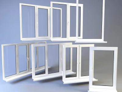 White Casement Windows With Various Designs And Open Positions For Home Use 3d model