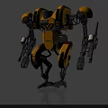Game and Movie Character Yellow Armored Mechanical Robot with Robotic Limbs and Tools