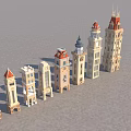 Various Classic And Modern Architectural Towers With Different Roof And Window Designs