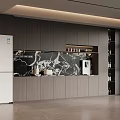 Modern Wine Cabinet In Open Kitchen With Gray Cabinets And Marble Backsplash 3d model
