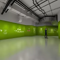Parking Garage Interior With Green Walls Number 7 Elevator Hall Orange Floor Lines And Lighting