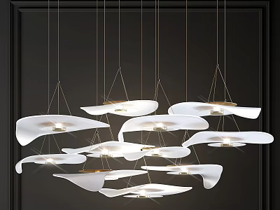 Modern White Petal Shaped Chandelier With Golden Accents Hanging Illuminated Design 3d model