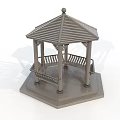 Octagonal Wooden Canopy With Decorative Top Pillars Benches And Stone Base