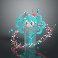 Decorative Transparent Cup With Blue Ice Cream Cartoon Face Cherry Straw And Music Notes