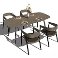 Elegant Wooden Oval Dining Table Set With Gray Cushioned Chairs And Flower Vase