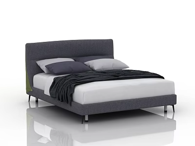 Modern Double Bed With Gray Headboard White And Gray Pillows Dark Blanket 3d model