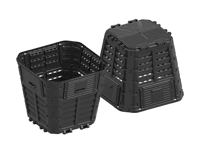 Durable Foldable Black Plastic Storage Boxes with Grid Design for Household Items 3d model