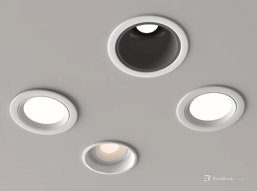 Modern Downlights And Spotlights On Ceiling With White Trim Illuminating Space 3d model 