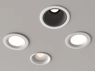 Modern Downlights And Spotlights On Ceiling With White Trim Illuminating Space 3d model