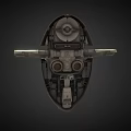 Scifi Vehicle 3D Model With Weathered Beige Red Exterior Round Cockpit And Wing Like Structures