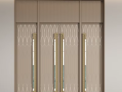 Modern Door With Decorative Panels Patterned Glass And Metal Handles 3d model