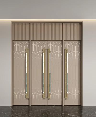 Modern Door With Decorative Panels Patterned Glass And Metal Handles 3d model