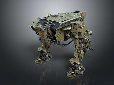 Game Movie Character Military Style Four Legged Armored Robot Metallic Green Mech Design 3d model