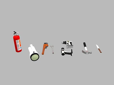 Industrial Equipment Essentials Including Fire Extinguisher Wrench Drill Hammer And Tools 3d model