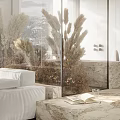 Modern Living Room Interior With White Sofa Round Coffee Table And Plant Decor