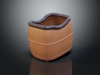 Brown Wicker Storage Basket With Padded Rim For Home Organization 3d model