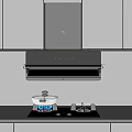 Modern Kitchen Interior Featuring Black Range Hood Cooktop And White Cabinets Appliances