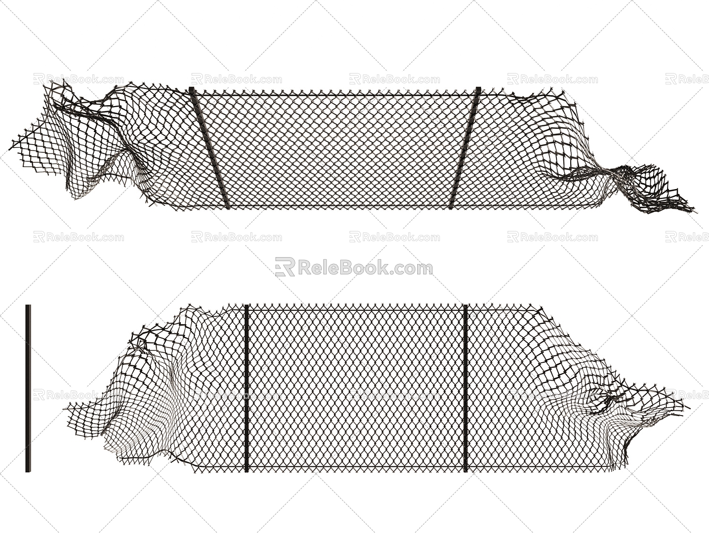 Barbed Wire Fence Fence Barrier Broken Fence Metal Grid Fence Outdoor Railing 3d model