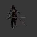 Hooded Fantasy Warrior Character In Dark Detailed Armor With Dual Swords 3d model