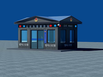Public Security Police Service Kiosk With Official Logo And Blue Windows 3d model