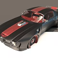 Vintage Black Sports Car With Red Stripes And Red Rims Sporty Design