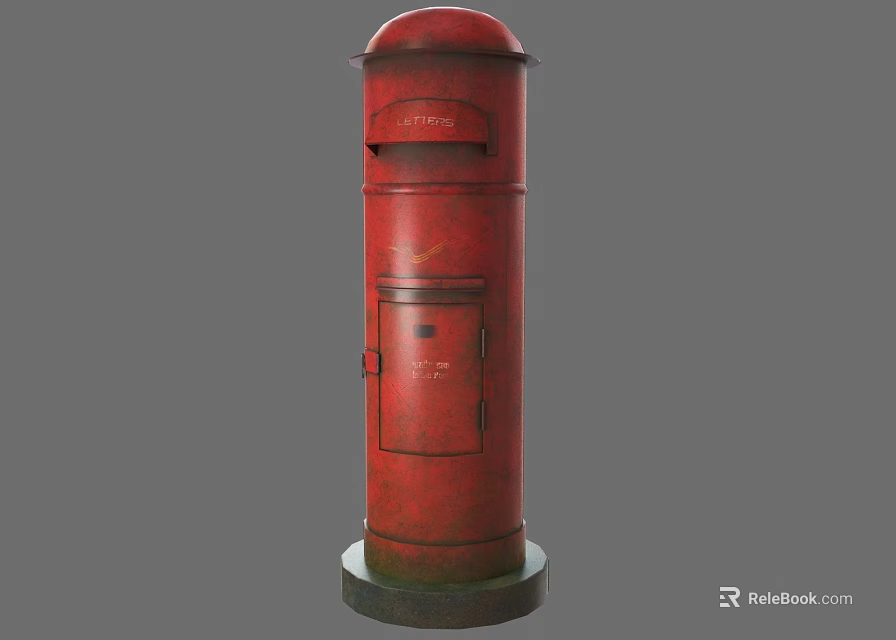 Vintage Red Metal Postbox With Mail Slot And Front Door Design 3d model 