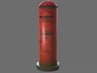 Vintage Red Metal Postbox With Mail Slot And Front Door Design 3d model