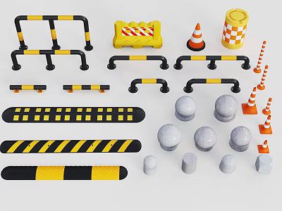 Essential Road Facilities Collection With Yellow Black Barriers Traffic Cones Speed Bumps And Bollards 3d model