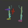 Game Movie Character Mechanical Legs Gear Featuring Vibrant Colors Green Blue Feet Orange Purple Components