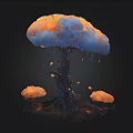 Unique Mushroom Cloud Structure With Orange Blue Top Root Base And Small Orange Spheres 3d model
