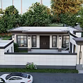 Modern Detached Villa With Flat Roof Lush Green Lawn And Palm Trees