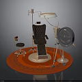 Modern Barber Chair With Stool Lamp Stand And Round Equipment On Red Round Carpet