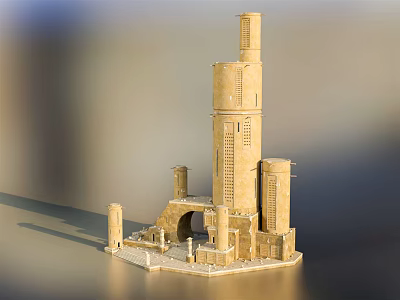 Ancient Architectural Model Featuring Tower Structure With Multiple Floors And Stone Columns 3d model