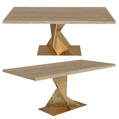Modern Wooden Dining Table with Golden Geometric Metal Base and Contemporary Stylish Design 3d model