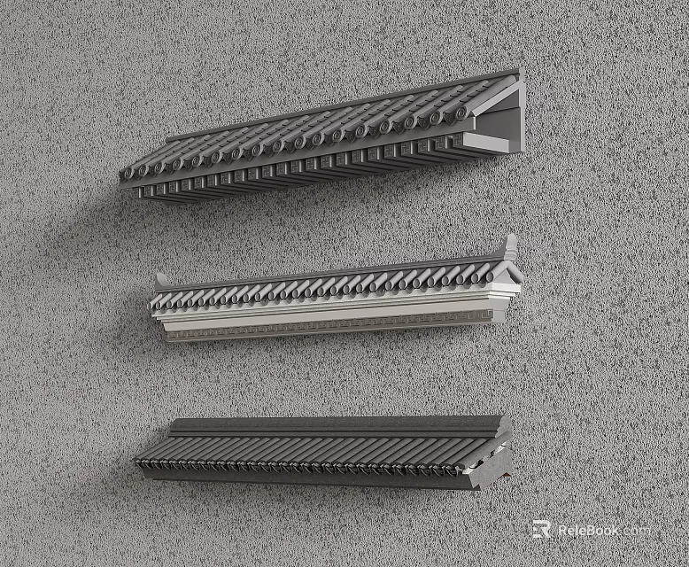 Three Decorative Metal Trim Strips With Textured Patterns And Different Finishes 3d model 