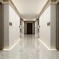 Hotel Corridor Modern Design with Light Colored Walls Side Doors and Polished Marble Flooring