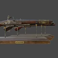 Two Antique Rifles With Wooden Stocks And Metal Components On Display Stands