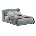 Modern Light Blue Upholstered Double Bed with Light Colored Pillows and Gray Comforter